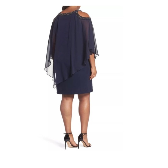 NWT! Xscape Chiffon Overlay Dress‎ Navy [ SZ 18W ] - Picture 3 of 6
